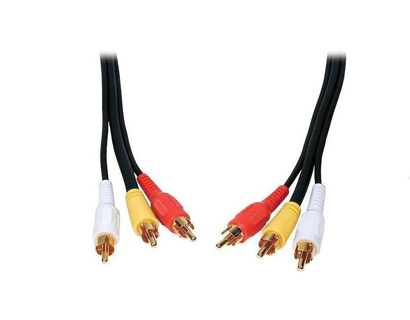Cablu 3RCA tata-tata 10m cu conectori auriti, cod culori rosu, galben, alb pentru audio si video compozit