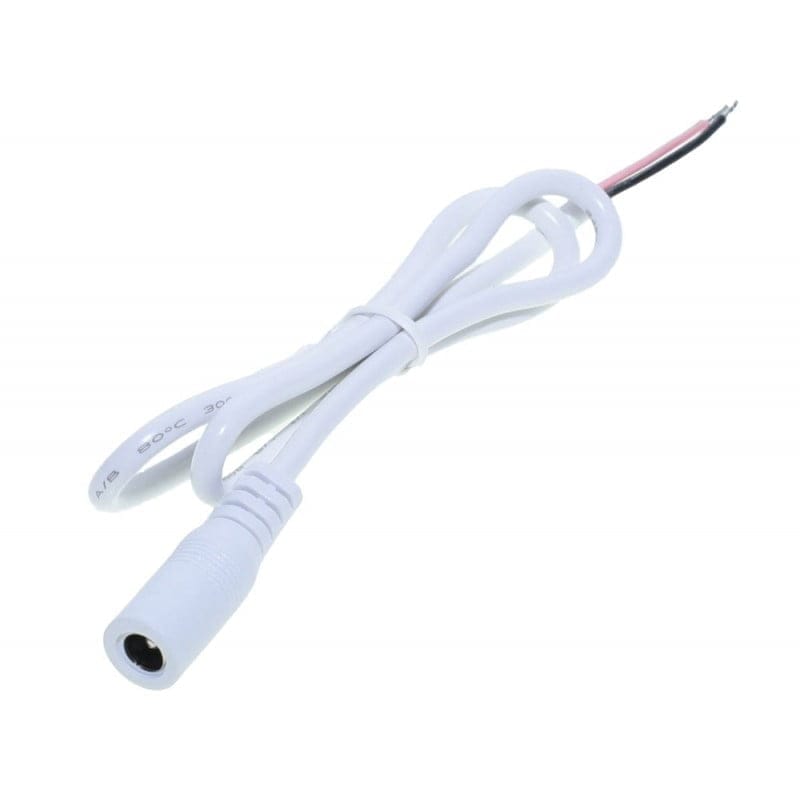 Cablu DC 2,1mm mufa mama alba, 50cm, capete dezizolate pentru bornare directa