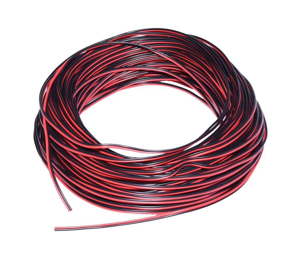 Cablu litat 2 fire AWG-23 pentru benzi LED, rola 50m, izolatie rosie si neagra