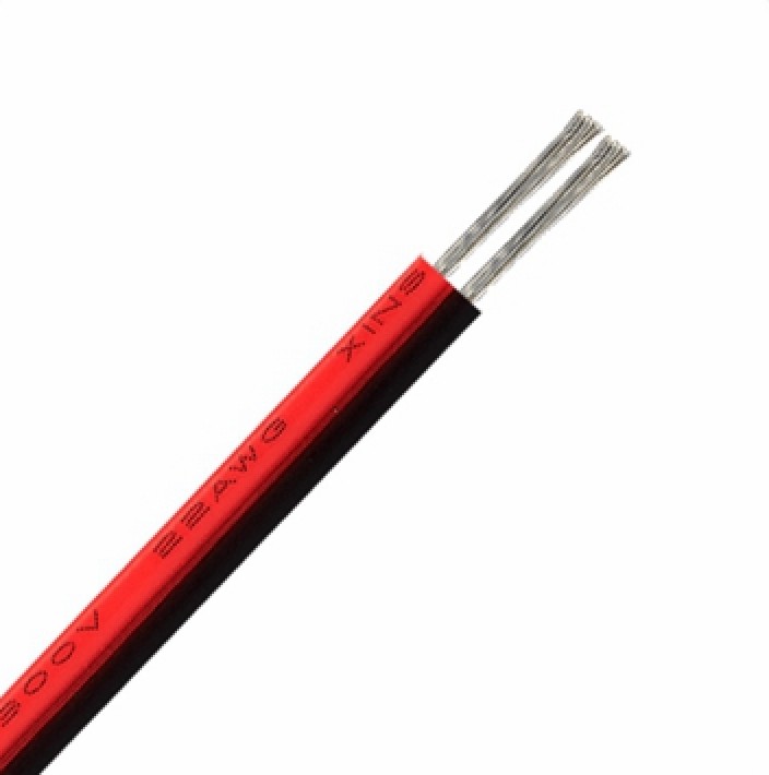 Cablu bicolor rosu-negru AWG-23 cu conductor litat dezizolat, detaliu capat