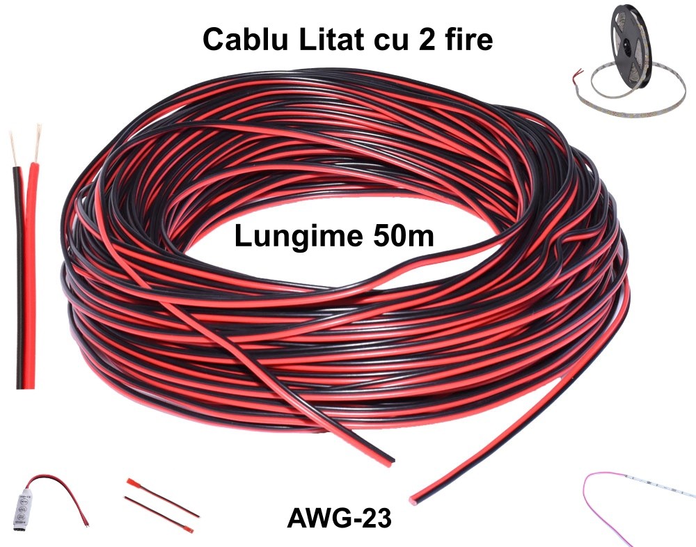 Cablu litat 50m AWG-23 pentru benzi LED si dispozitive de joasa tensiune