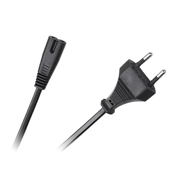 Cablu alimentare figura 8 intins, cu mufa IEC C7 si stecker Europlug vizibile clar
