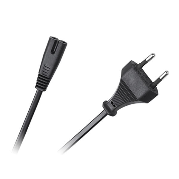 Cablu alimentare 2x0,75mm², 1,5m, conector C7/C8, stecher 2 pini, 240V AC, manta ABS ignifuga, negru