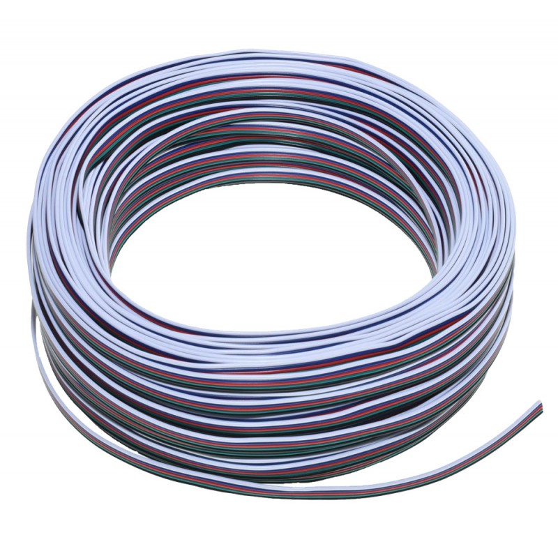 Cablu RGBW 5 fire rola 50m pentru benzi LED, vedere de sus pe fond alb