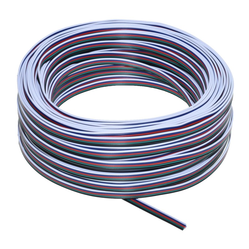 Cablu RGBW 5 fire pentru benzi LED, rola 50m, fire colorate rosu verde albastru alb negru