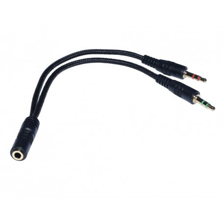 Cablu audio jack 3,5mm mama la 2x jack 3,5mm tata, 20cm, invelis textil impletit, conectori auriti