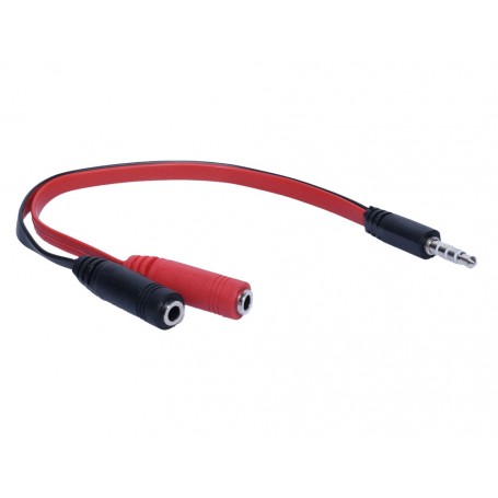 Cablu splitter jack 3.5mm, vedere laterala cu mufa tata stereo si conectori mama bicolor