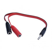 Cablu splitter jack 3.5mm tata la 2x jack 3.5mm mama, 20cm, cablu plat bicolor rosu-negru