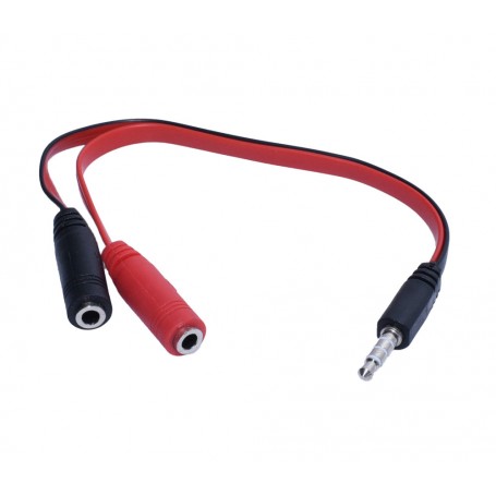 Cablu splitter jack 3.5mm tata la 2x jack 3.5mm mama, 20cm, cablu plat bicolor rosu-negru