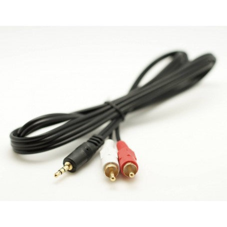 Cablu jack 3,5mm la 2 RCA tata, lungime completa vizibila, conectori rosii si albi
