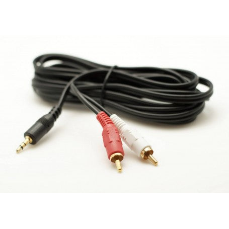 Cablu audio jack la 2 RCA, 3 metri lungime, derulat complet pe fundal alb