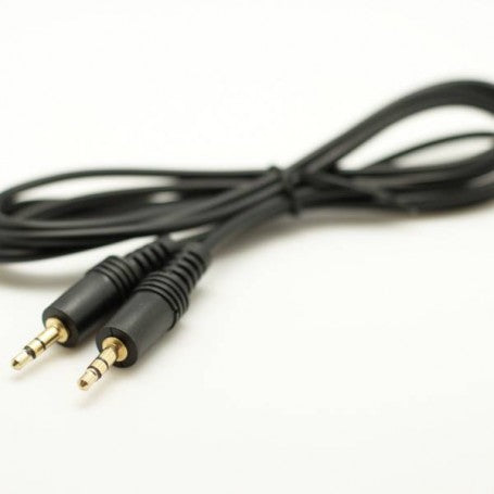 Cablu audio jack 3.5mm stereo negru, lungime 1.5m, infasurat cu ambii conectori vizibili