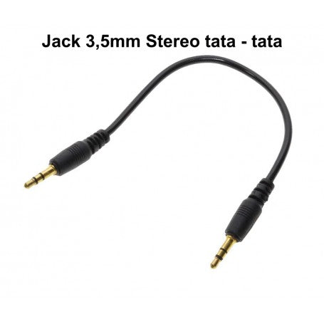Cablu jack 3,5mm stereo tata-tata, lungime compacta 20cm, mufe cu contacte aurite