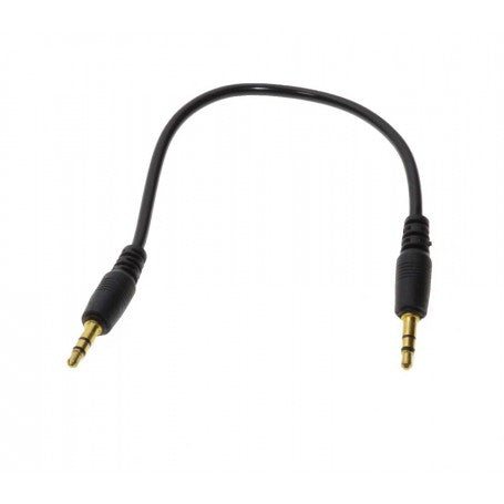 Cablu jack 3,5mm stereo scurt, vedere de sus cu ambele mufe aurite vizibile