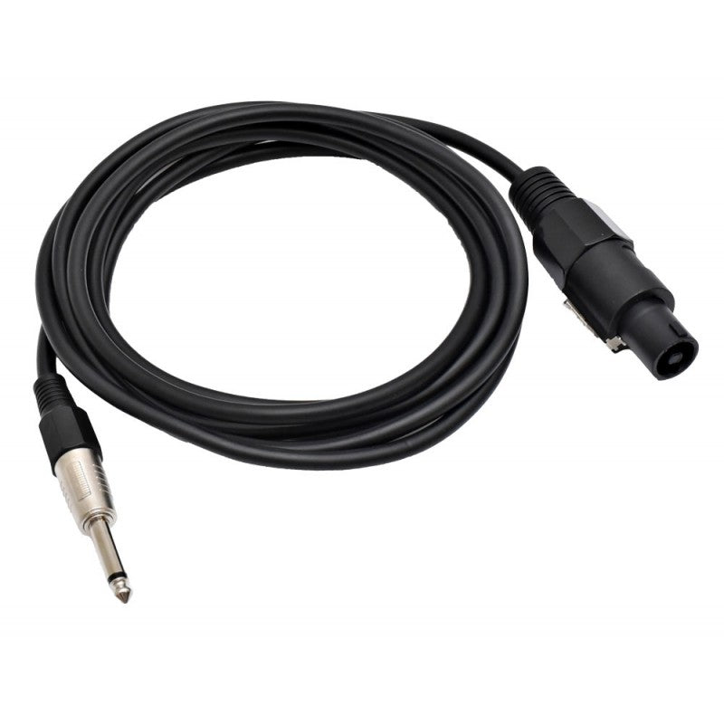 Cablu jack 6.3mm la speakon, pozitionat cu conectorul speakon in prim-plan dreapta