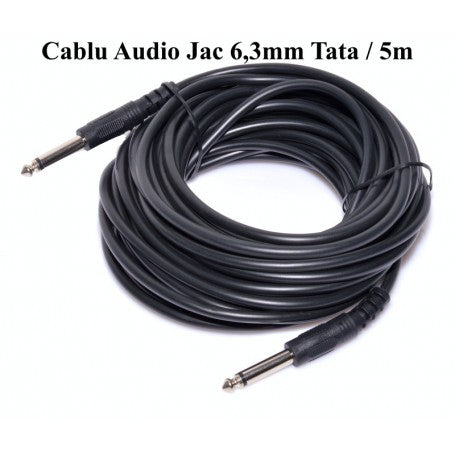 Cablu audio jack 6,3mm tata-tata 5m, desfasurat, cu ambii conectori vizibili