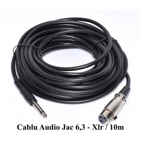 Cablu audio Jack 6.3 - XLR mama 10m, vedere completa, conector metalic nichelat vizibil