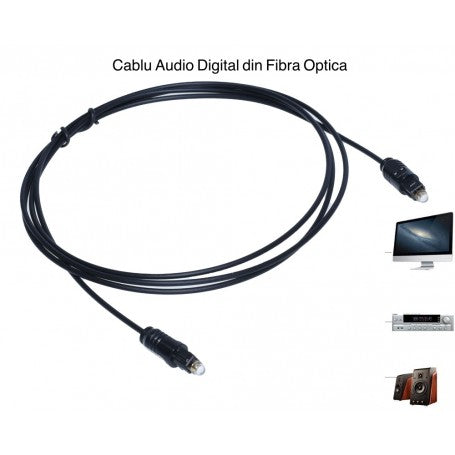 Cablu audio optic Toslink compatibil cu TV, receiver AV si boxe, lungime 1.5m