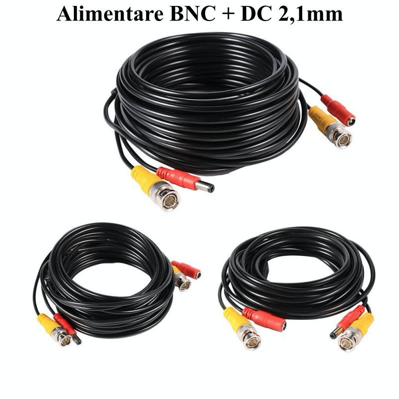 Set cabluri coaxiale BNC cu alimentare DC pentru sisteme CCTV, disponibile in lungimi diferite