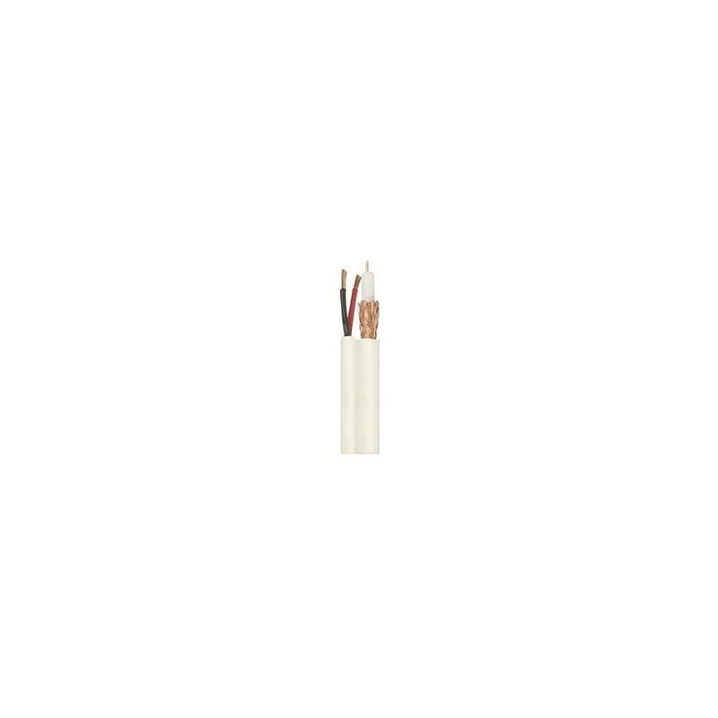 Cablu coaxial RG6U + 2x0.5mm rola 100m, impedanta 75 Ohm, ecranaj dublu, manta alba, pentru sisteme CCTV