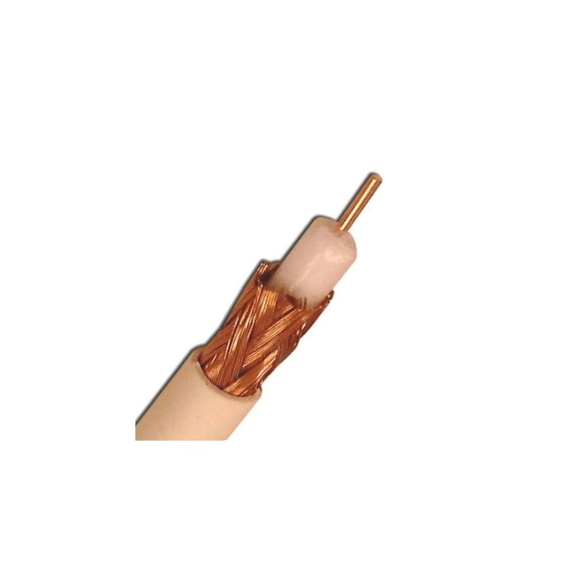 Sectiune cablu coaxial RG6U, tresa densa aliaj cuprat si conductor central 1mm, detaliu capat