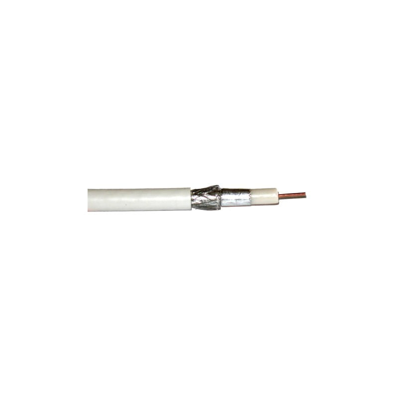 Cablu coaxial RG6U sectiune transversala, tresa aluminiu si conductor CCS vizibile