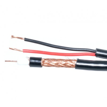 Cablu coaxial RG6U cupru cu alimentare 2x0,5mm, ecranaj dublu 32 fire, izolatie PVC negru, sectiune transversala