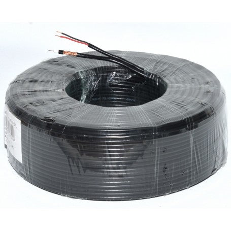 Cablu coaxial RG6U cu alimentare integrata 2x0,5mm, rola 100 metri, manta PVC negru