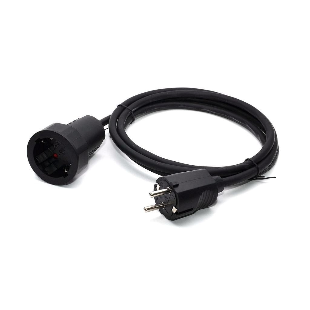 Cablu prelungitor cauciuc 5m cu stecher si cupla Schuko, 220-240V, 2500W, negru, uz exterior