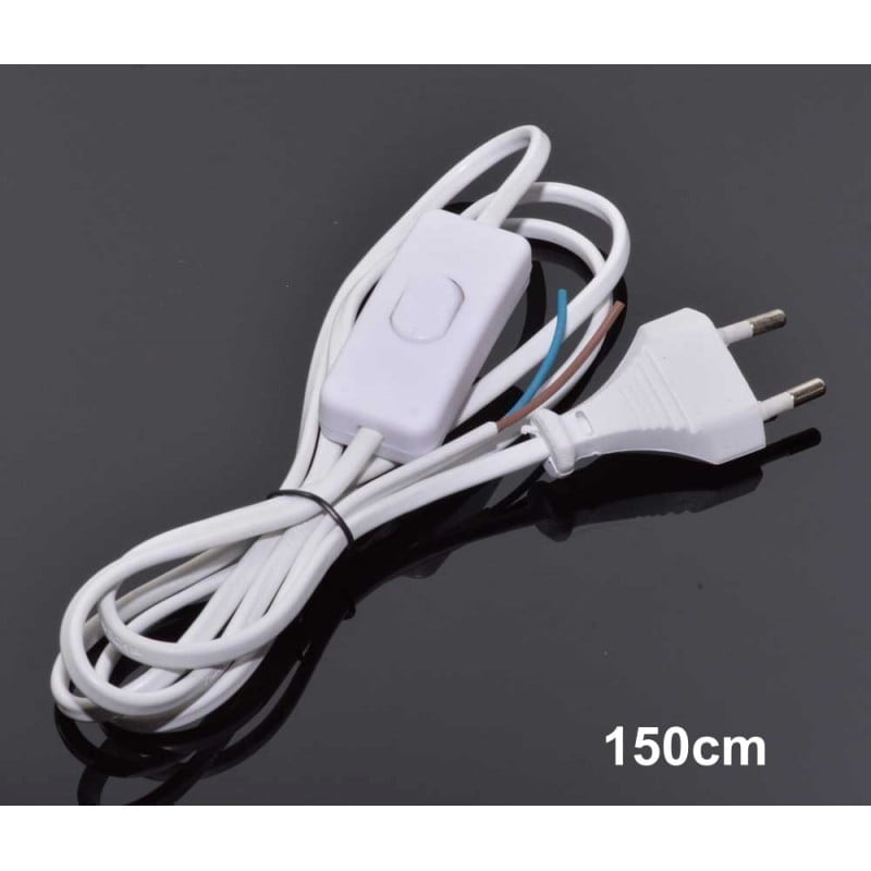 Cablu alimentare 1,5m cu stecher european si intrerupator pe fir, conductor 2x0,5mm2, alb