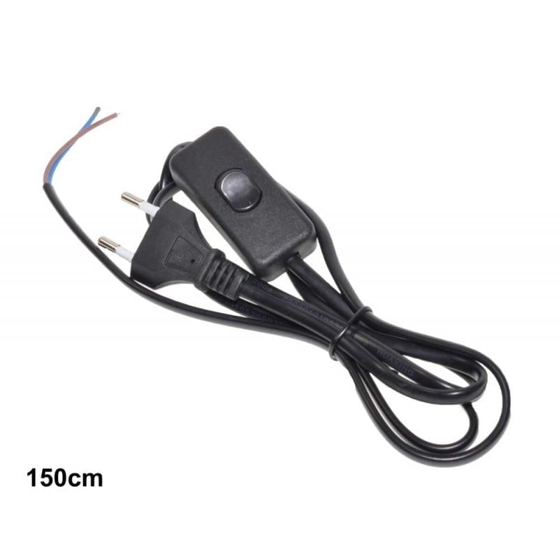 Cablu alimentare cu stecher plat si intrerupator pe fir, negru, lungime 150cm, 220V, 2.5A