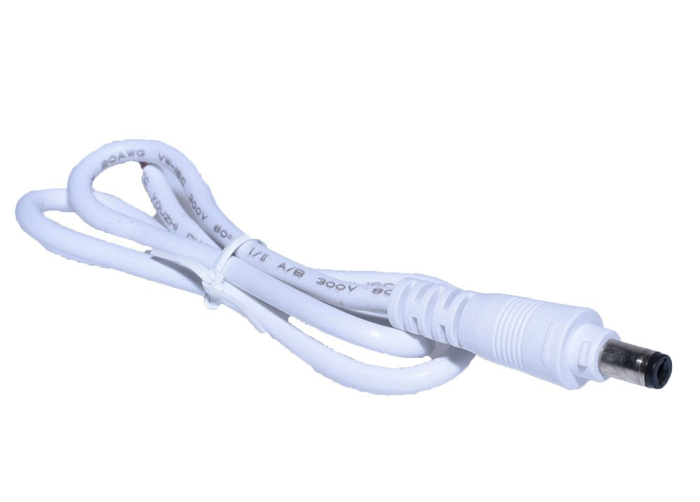 Cablu DC 2,1mm mufa tata cu blocare, 300V, 20AWG, cablu alb 50cm pentru instalatii LED