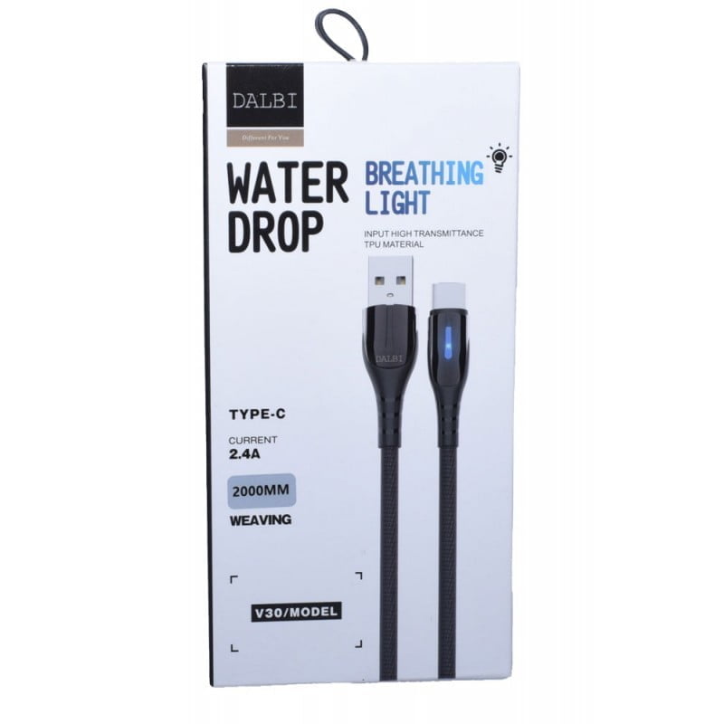 Cutie cablu USB-C 2m, curent 2.4A, invelis impletit tip weaving, lumina breathing