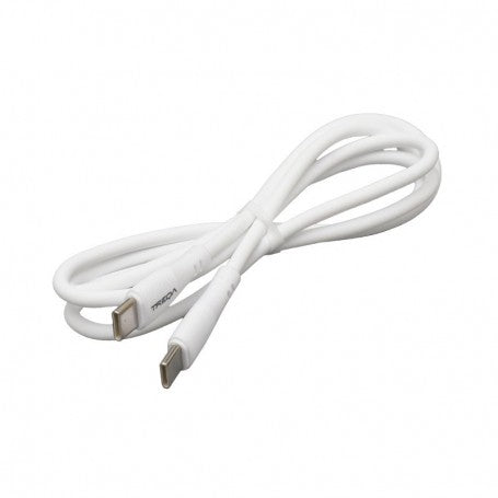 Cablu USB-C la USB-C siliconat 100cm, rulat, conectori metalici durabili, culoare alba