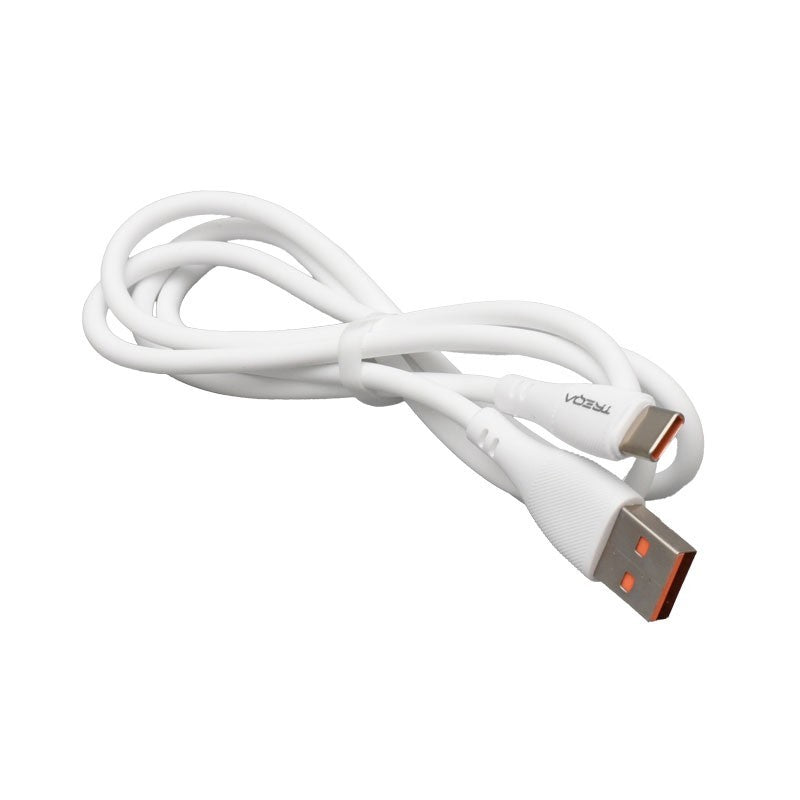 Cablu USB la Tip C siliconat alb, 100cm, conectori cu finisaj portocaliu