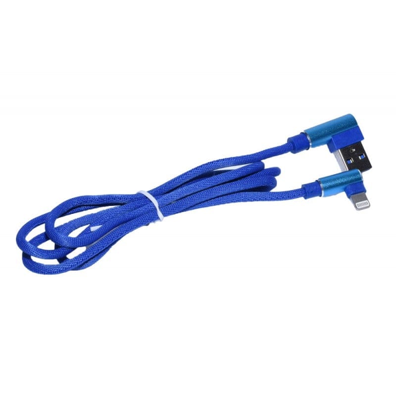 Cablu USB-Lightning albastru rulat, 1m lungime, invelis textil impletit rezistent