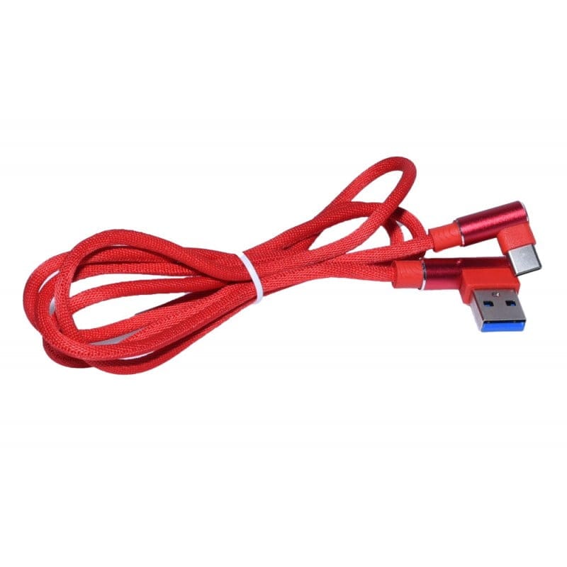 Cablu USB Type-C impletit nylon rosu, lungime 1m, ambii conectori vizibili, rulat