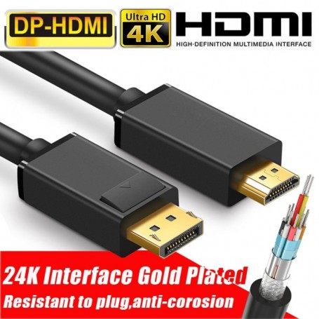 Cablu DisplayPort la HDMI 4K Ultra HD, interfata placata aur 24K, rezistent la coroziune