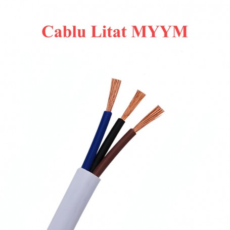 Cablu litat MYYM plat, conductori cupru albastru, negru si maro, sectiune 1mm