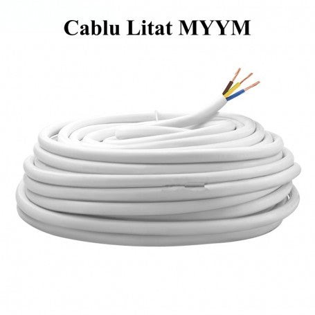 Cablu litat MYYM alb 3x2.5mm, rola 100m, manta exterioara PVC flexibil