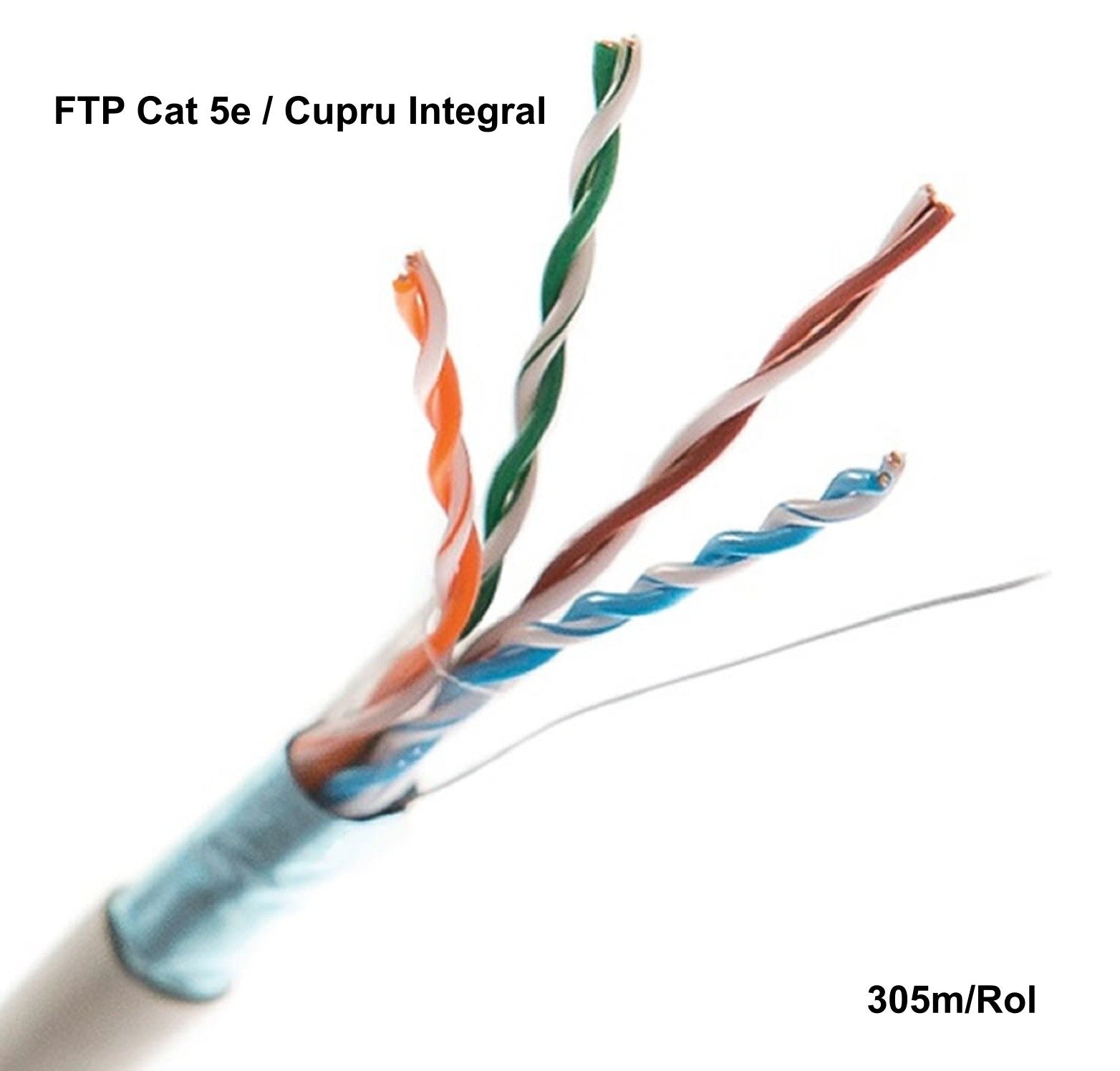 Cablu retea FTP CAT5E cupru integral, macro perechi rasucite cu izolatie colorata distincta