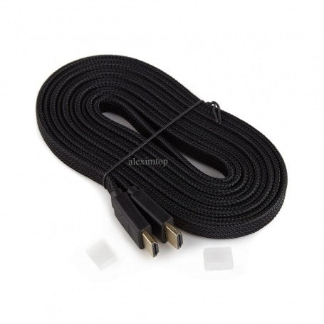 Cablu HDMI plat panzat 4K Ultra HD 3D, 3m, conectori placati cu aur, design negru impletit