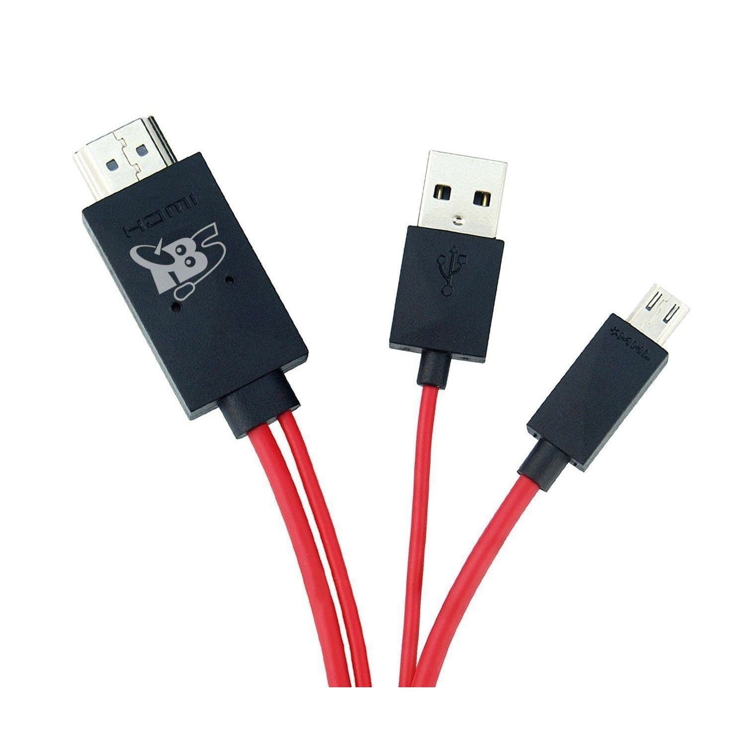 Cablu MHL Micro USB la HDMI Full HD 1080p, 1.8m, cu alimentare USB, negru-rosu