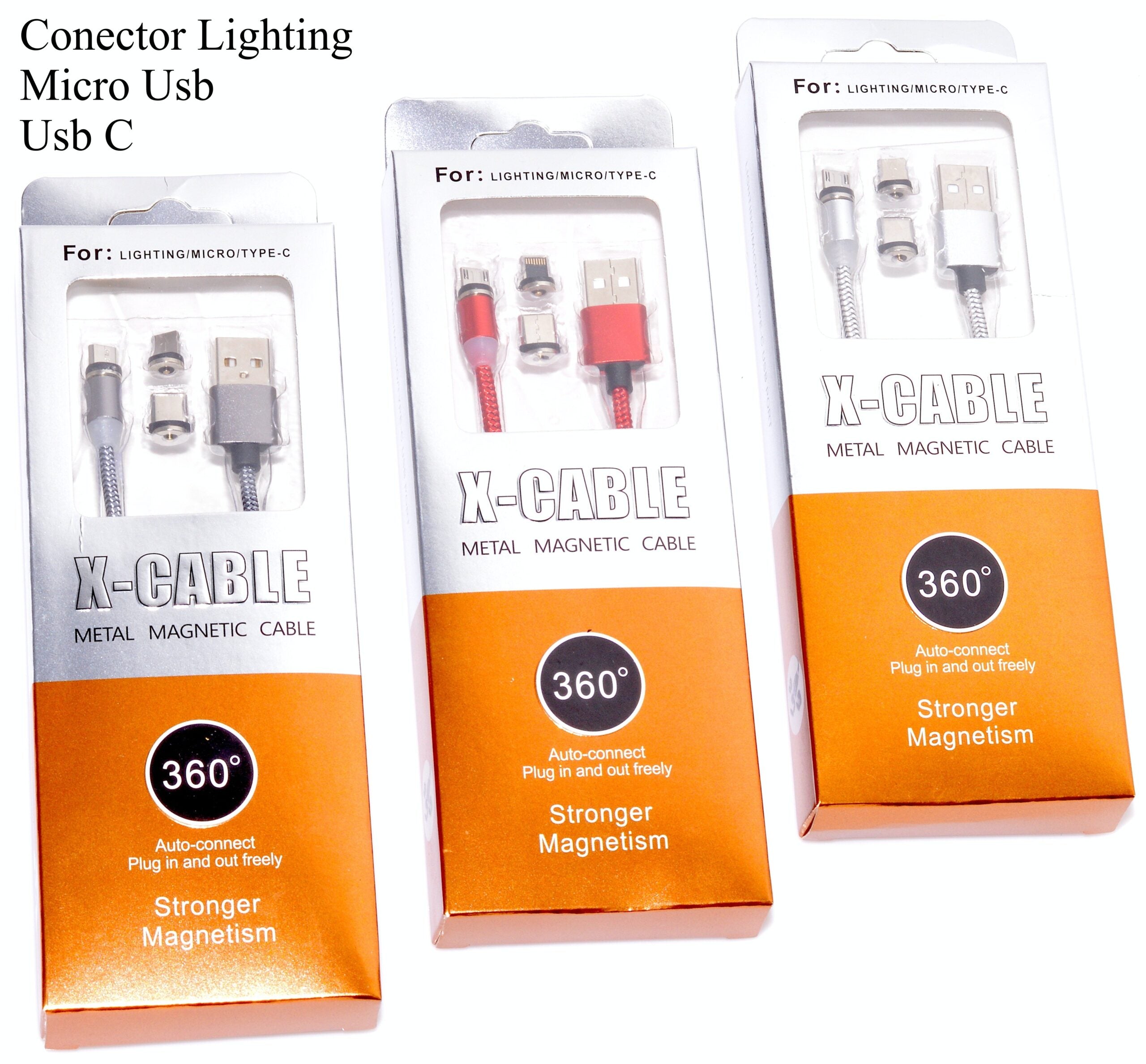 Cablu magnetic universal 360 grade, compatibil Lightning Micro USB Type-C, 3 variante de culoare in cutie