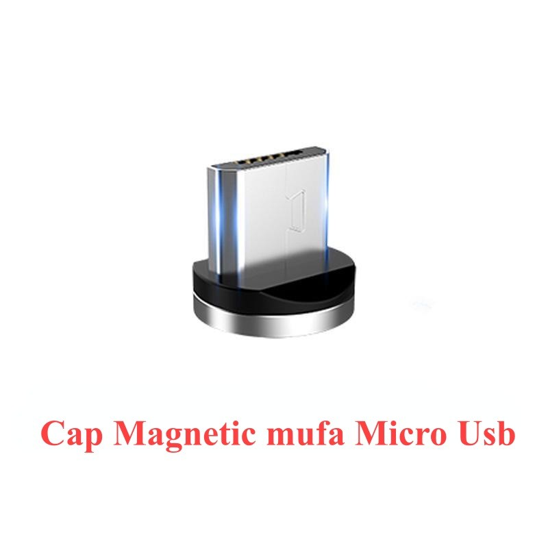 Cap magnetic detasabil mufa Micro USB, metal argintat, pentru cablu magnetic universal 2.1A