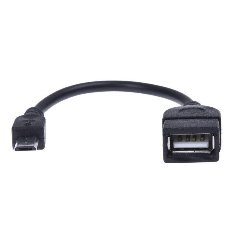 Cablu OTG Micro USB negru, vedere frontala, port USB-A mama bine evidentiat