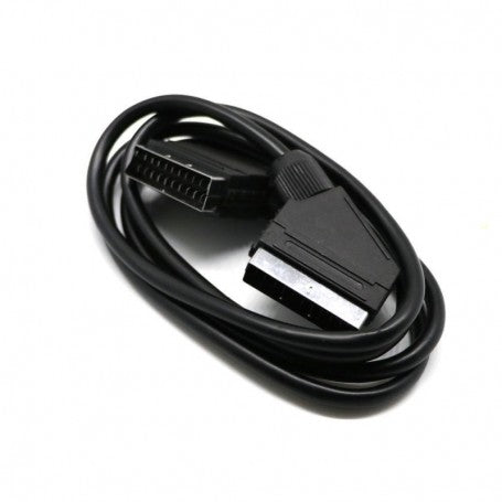 Cablu Scart 21 pini negru, vedere de sus, conector trapezoidal robust