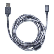 Cablu USB Lightning impletit textil 100cm cu filtru anti-interferente, compatibil iPhone, negru-alb