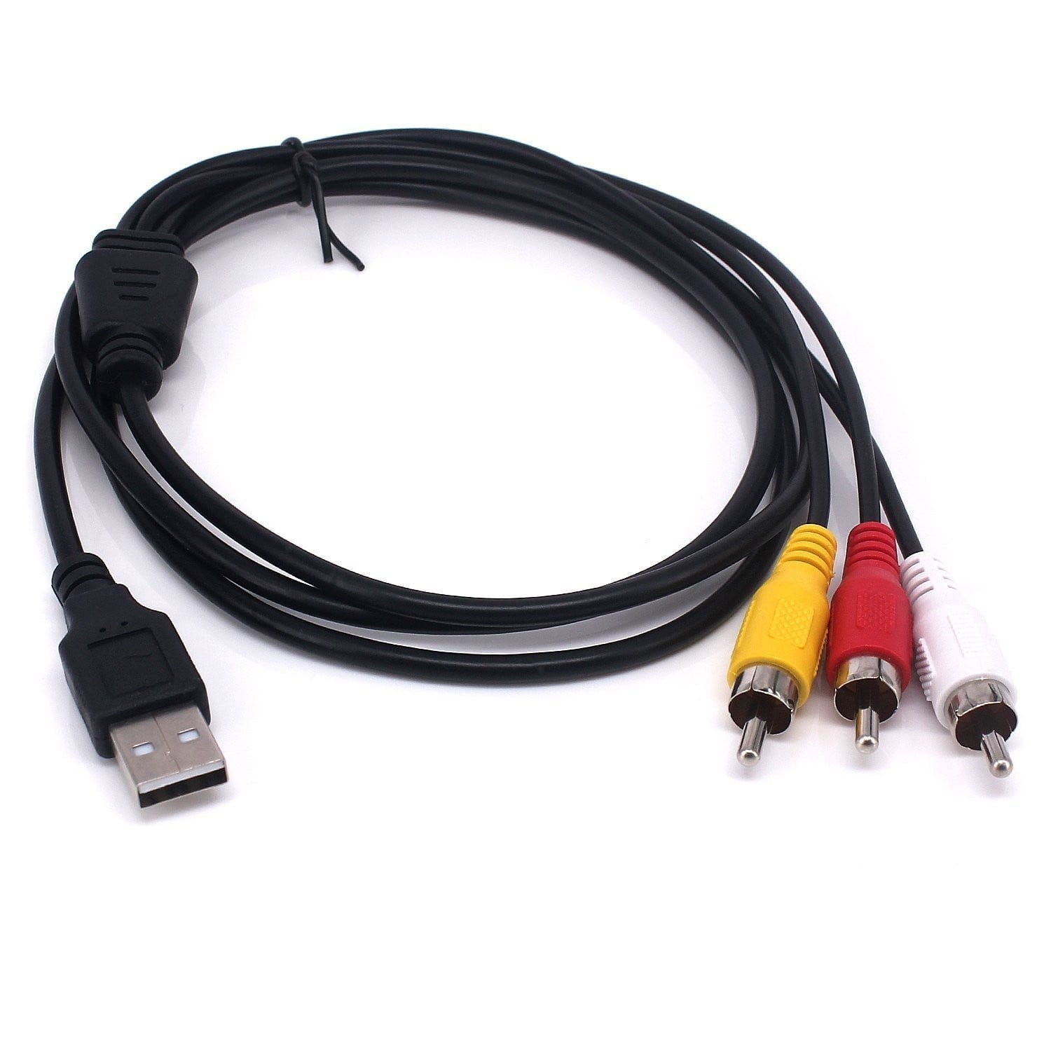 Cablu USB tip A tata la 3 mufe RCA tata, lungime 1.5 m, conectori codificati cromatic galben, rosu, alb