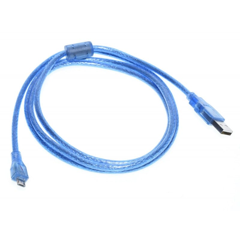 Cablu USB tata la Micro USB tata, lungime 1,5m, transparent albastru, cu filtru antiparaziti